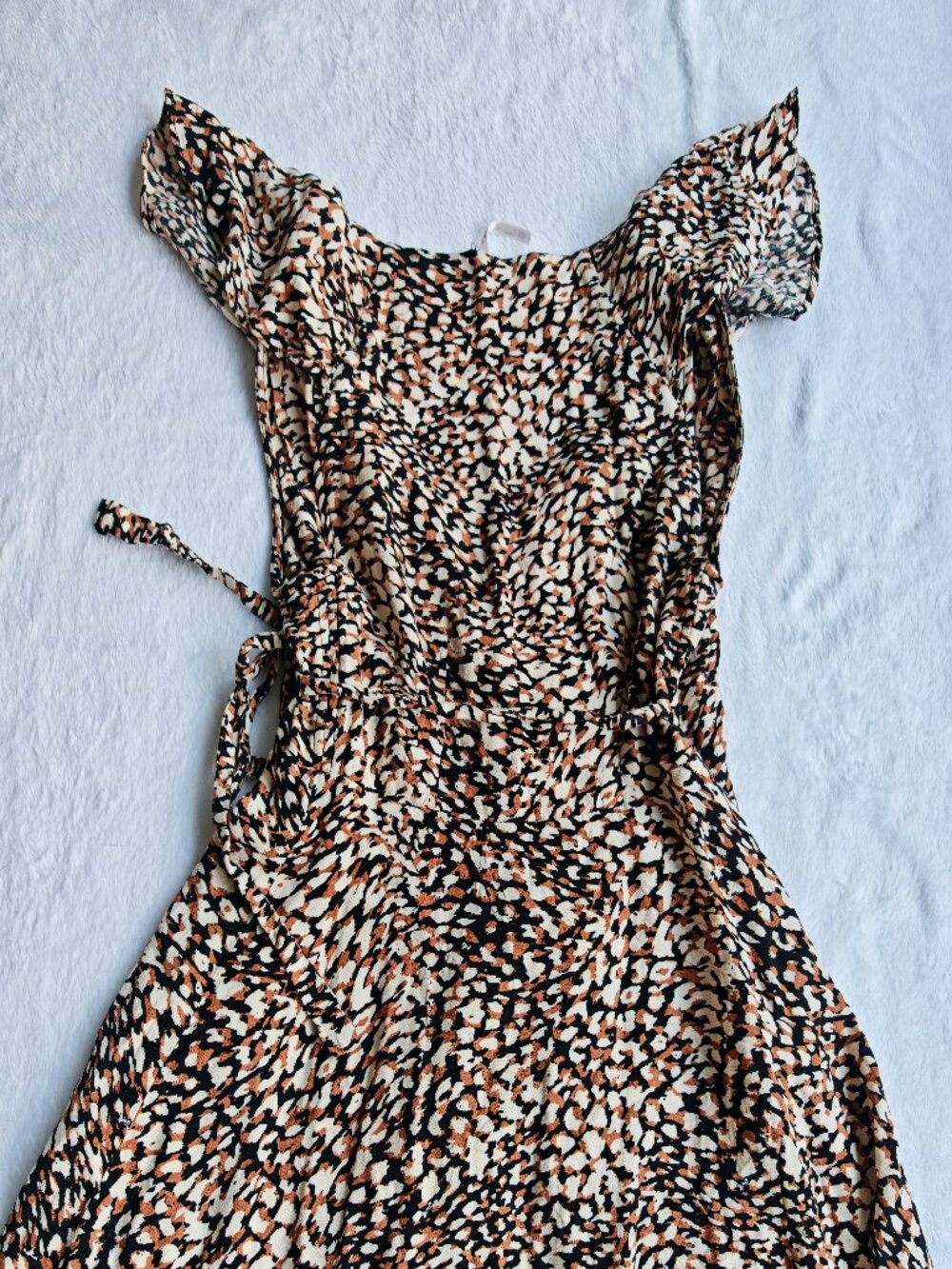 Free People Leopard Print Wrap Mini Dress XS Boho Ruffle Tie Waist Flutter Sleev - Picture 12 of 12